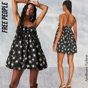FREE PEOPLE IN A BUBBLE MINI DRESS FLORAL BLACK MOTIF NWOT MEDIUM